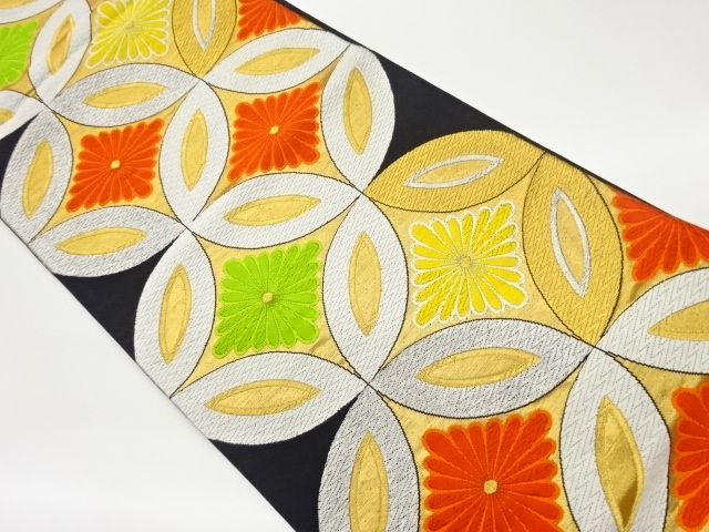 JAPANESE KIMONO / VINTAGE FUKURO OBI / WOVEN KIKU RHOMBUS